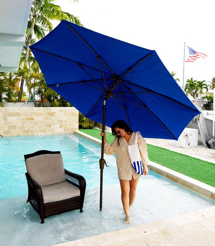 fiberbuilt patio umbrella Umbrellas with Push-Button Tilt, 7.5 Foot Navy Canopy and Champagne Bronze Pole : Everything Else The 100% solution Fiberbuilt Lucaya 7 1/2' Square