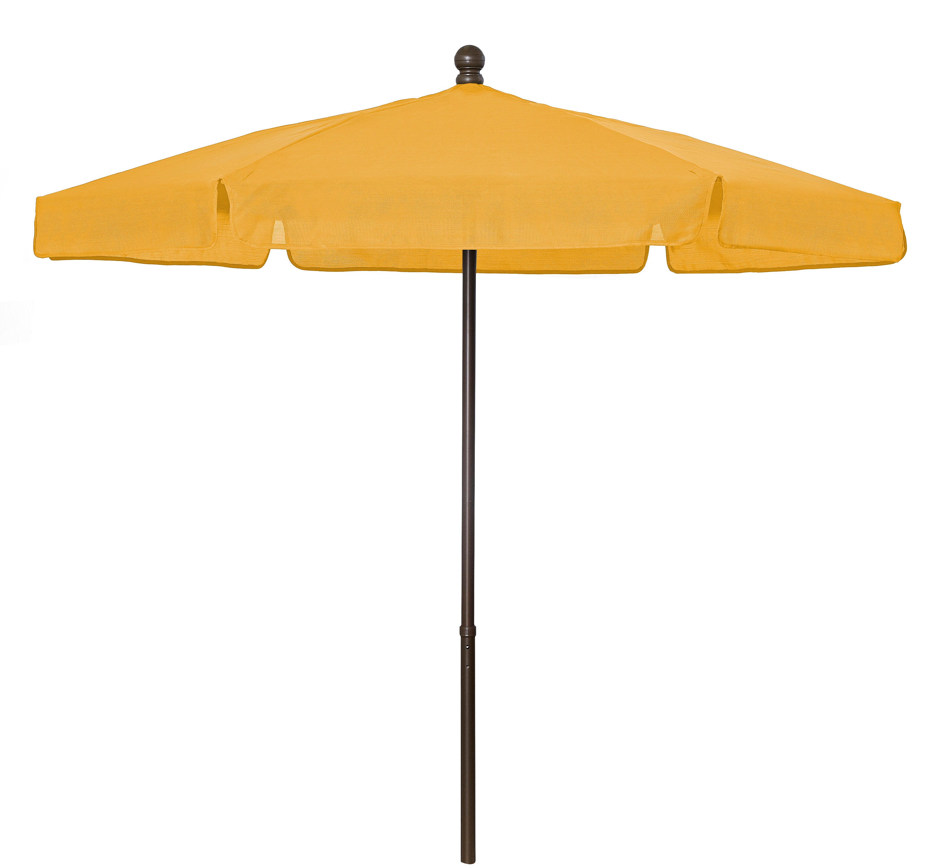 cheap patio umbrellas for sale FiberBuilt 7.5' Hex Garden Patio Umbrella 6 Rib Push Up Champagne Bronze with Yellow Vinyl Coated Weave Canopy
