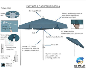 Garden Umbrella with Push Up Lift - FiberBuilt Umbrellas